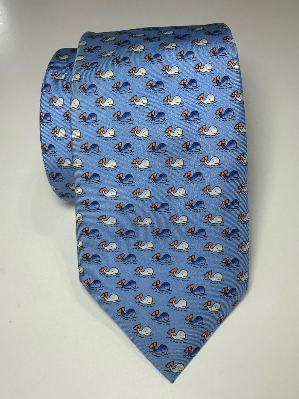 Casanova Venezia Whale Print Silk Tie Blue Novelty Marine Nautical Italy 60”